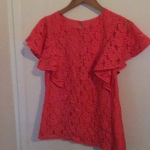 Beautiful Coral Colored Flutter Sleeve Blouse